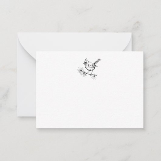 Carte De Correspondance Oiseau cardinal d'hiver noir et blanc (Devant)