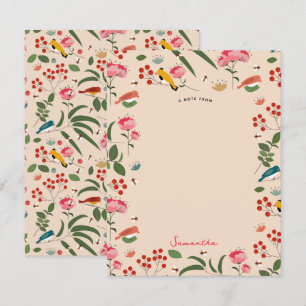Carte De Correspondance Oiseaux floraux dessinés à la main Abeilles Motif
