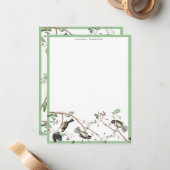 Carte De Correspondance Oiseaux mésanges Baies & Cônes de pin Aquarelle  (Devant/Arrière en situation)