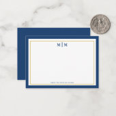 Carte De Correspondance Or Gold Monogram Navy Classique Professionnel Pers (Devant/Arrière en situation)