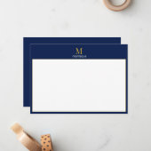 Carte De Correspondance Or Monogramme Or Personnalisé Luxe Navy Profond  (Devant/Arrière en situation)