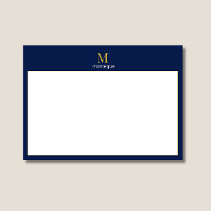 Carte De Correspondance Or Monogramme Or Personnalisé Luxe Navy Profond 