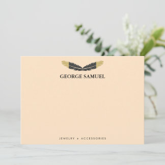 Carte De Correspondance Or Rose Tendance Avec Plumes Bohème Et Dorure