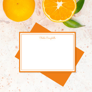 Carte De Correspondance Orange minimaliste, 2 frontières, signature