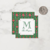 Carte De Correspondance Ornements de Noël festifs Boîtier Monogramme (Devant/Arrière en situation)