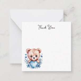 Carte De Correspondance Ours Aquarelle Cute, Merci Coeur Bleu
