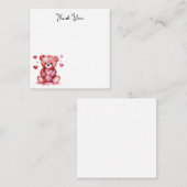 Carte De Correspondance Ours Aquarelle mignon, Merci Coeur rose (Devant / Derrière)