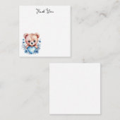 Carte De Correspondance Ours en aquarelle mignon, Merci Cœur Bleu (Devant / Derrière)