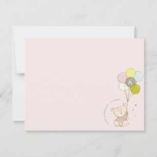 Carte De Correspondance Ours en ballon rose élégant et mignon Monogramme p