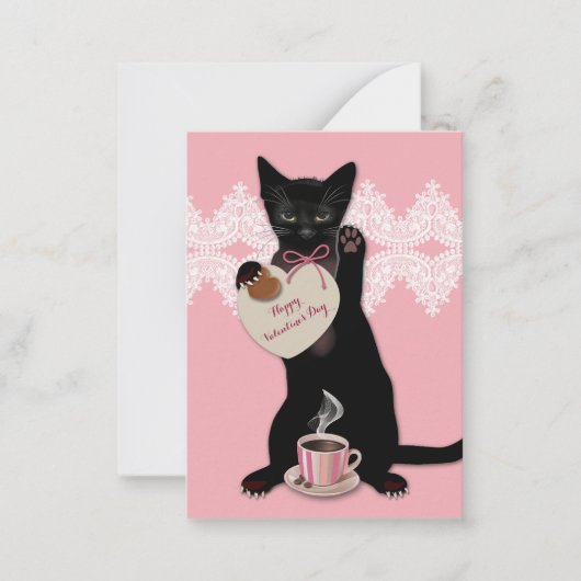 Carte De Correspondance Pack Valentine rose Chat noir (Devant)