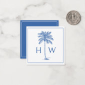 Carte De Correspondance Palmier bleu et blanc Monogramme de palmier (Devant/Arrière en situation)
