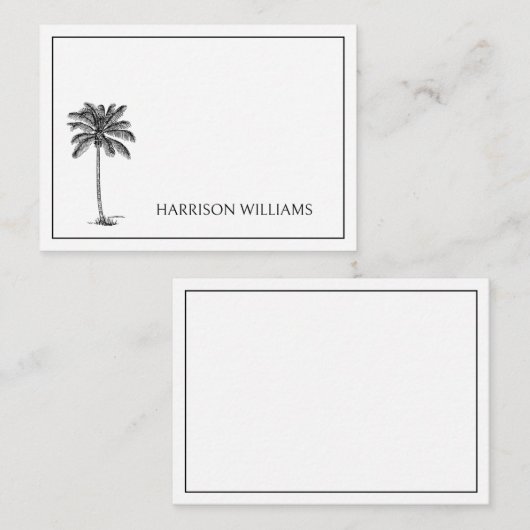Carte De Correspondance Palmier noir et blanc Palmier Personnalisé (Devant / Derrière)