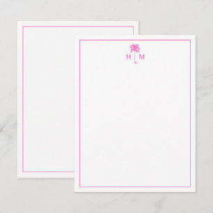 Carte De Correspondance Palmier rose et blanc Palmier Monogramme