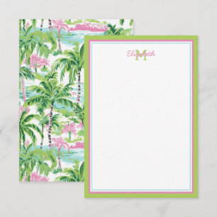 Carte De Correspondance Palmier tropical rose et vert de Preppy