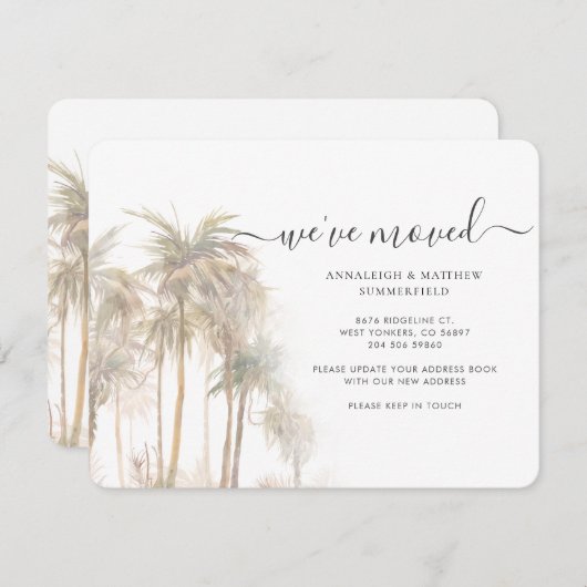 Carte De Correspondance Palmiers Nous avons déménagé Tropical (Devant / Derrière)