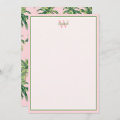 Carte De Correspondance Palmiers tropicaux sur Monogramme rose (Devant / Derrière)