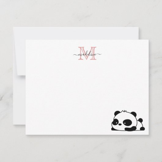 Carte De Correspondance Panda Couché Drôle Écriture Rose Monogramme Modern (Devant)