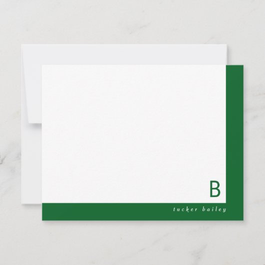 Carte De Correspondance Papeterie à bande foncée verte Monogram Corner (Devant)