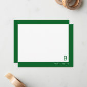 Carte De Correspondance Papeterie à bande foncée verte Monogram Corner (Devant/Arrière en situation)
