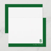 Carte De Correspondance Papeterie à bande foncée verte Monogram Corner (Devant / Derrière)