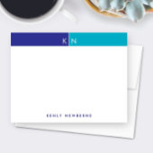 Carte De Correspondance Papeterie à monogramme avec bande bleue et turquoi