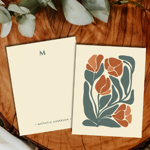 Carte De Correspondance Papeterie à monogramme de fleurs abstraites bohème