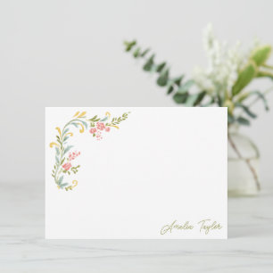 Carte De Correspondance Papeterie à motif floral personnalisé avec nom per