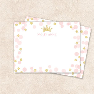 Carte De Correspondance Papeterie Anniversaire Princesse Pastel Rose et Or