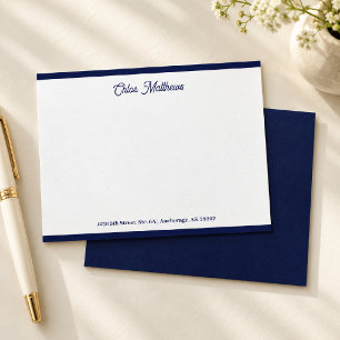 Carte De Correspondance Papeterie bordure élégante écriture bleu marine