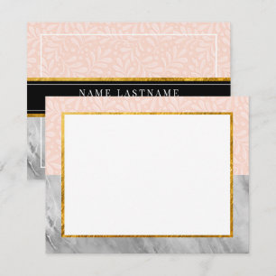 Carte De Correspondance Papeterie botanique élégante en marbre et rose