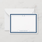 Carte De Correspondance Papeterie classique à monogramme avec bordure bleu (Devant)