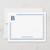 Carte De Correspondance Papeterie de bordure à monogramme bleu classique (Devant)