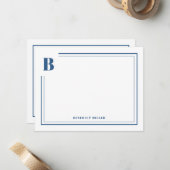 Carte De Correspondance Papeterie de bordure à monogramme bleu classique (Devant/Arrière en situation)
