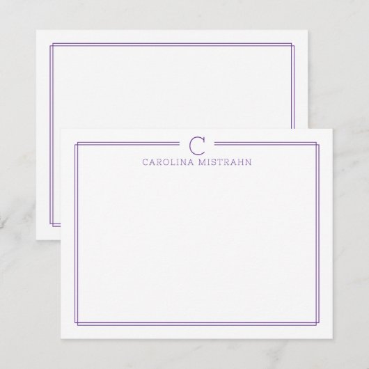 Carte De Correspondance Papeterie de bordure violette décontractée avec in (Devant / Derrière)