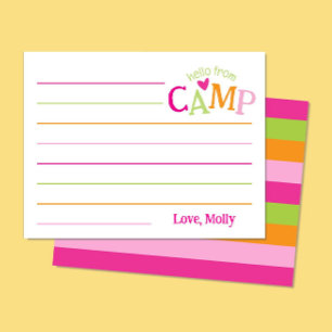 Carte De Correspondance Papeterie de camp d'été rose orange rayures fille