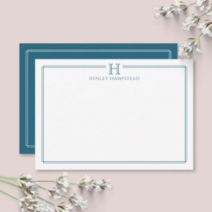 Carte De Correspondance Papeterie de luxe à bordure bleue patine initiale