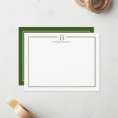 Carte De Correspondance Papeterie de luxe à bordure vert foncé avec monogr (Devant/Arrière en situation)