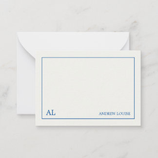 Carte De Correspondance Papeterie de luxe à monogramme minimaliste bleu bl