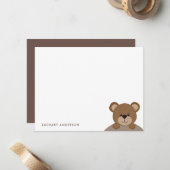 Carte De Correspondance Papeterie de nom d'enfants ourson marron choco mig (Devant/Arrière en situation)