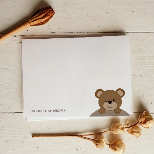 Carte De Correspondance Papeterie de nom d'enfants ourson marron choco mig