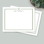 Carte De Correspondance Papeterie de station moderne de bordure vert foncé<br><div class="desc">Ce design présente une double bordure fine avec un espace pour un monogramme et un nom et un design de dos coordonné. Cliquez sur le bouton personnaliser si vous souhaitez ajuster les éléments de design et / ou modifier davantage le texte ! Des variations de ce design, des couleurs supplémentaires,...</div>