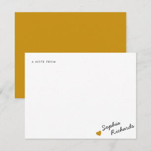 Carte De Correspondance Papeterie Féminine Jaune Moutarde Élégante à Cœur