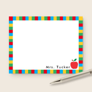 Carte De Correspondance Papeterie jolie enseignante pomme et blocs colorés
