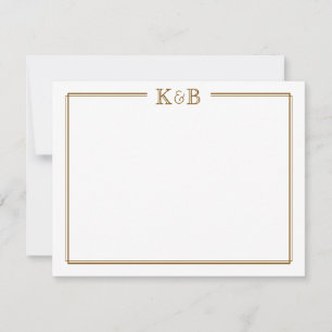 Carte De Correspondance Papeterie Marron Monogramme Initiales Couple
