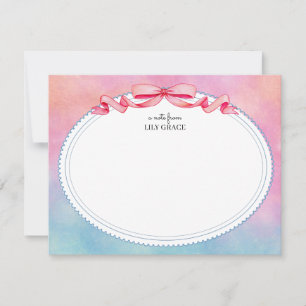Carte De Correspondance Papeterie Merci Rose et Bleu Aquarelle