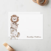 Carte De Correspondance Papeterie Mignonne Lionceau, Hippopotame & Éléphan (Devant/Arrière en situation)