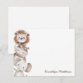 Carte De Correspondance Papeterie Mignonne Lionceau, Hippopotame & Éléphan (Devant / Derrière)