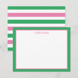 Carte De Correspondance Papeterie Mignonne Rayures Rose et Vert Prépa