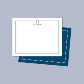Carte De Correspondance Papeterie Moderne avec Bordure Initiale Bleu Marin