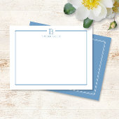 Carte De Correspondance Papeterie Moderne de Bordure Bleue Clair Initiale